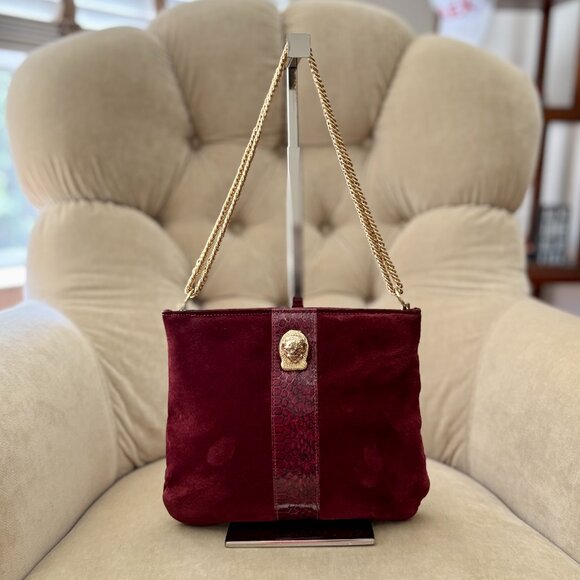 VTG Auth RUTH E SALTZ Iconic COUGAR HEAD Genuine Suede Circa 1980's Bag - Picture 1 of 9